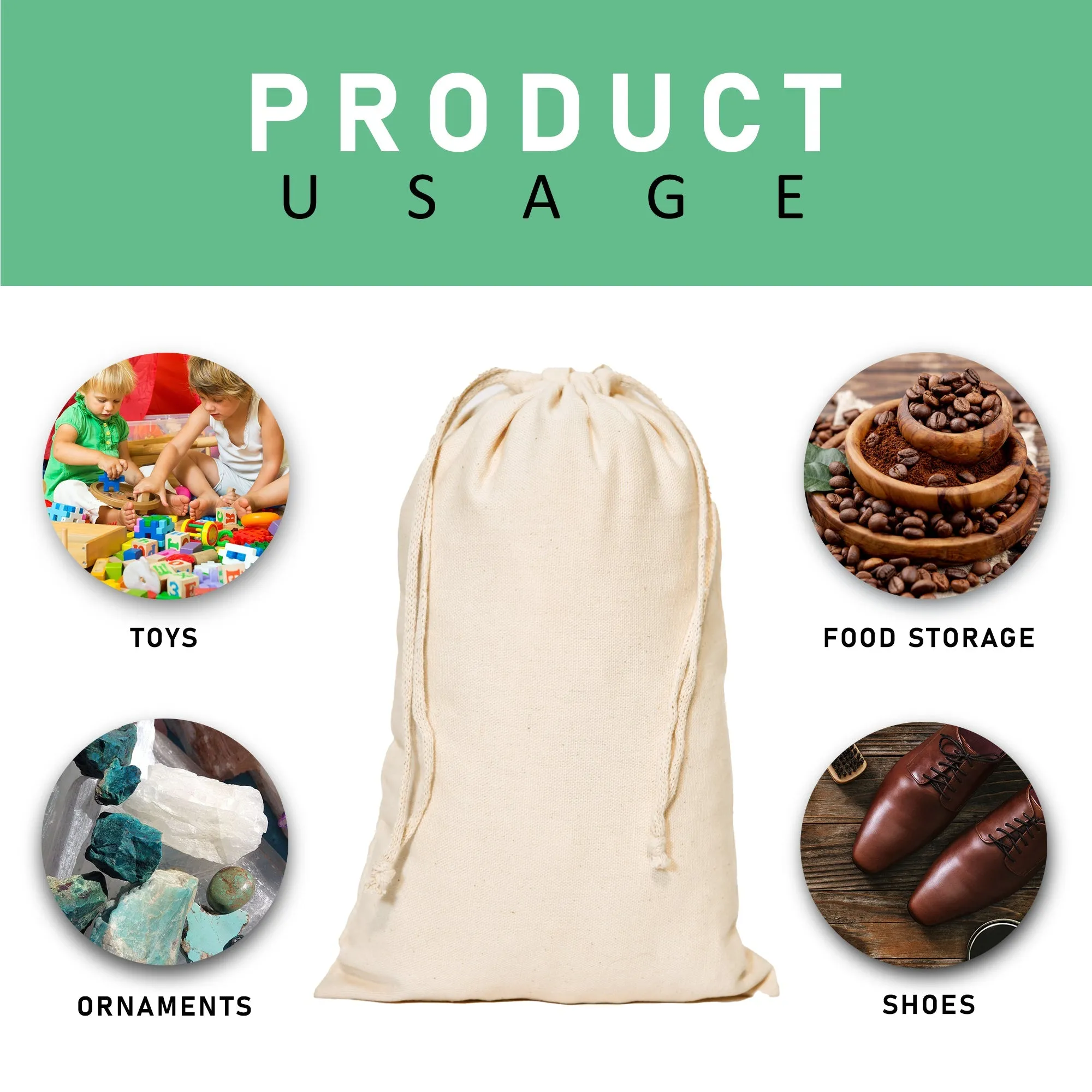 8x12 inch Cotton Double Drawstring Bags