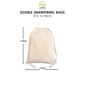 8x12 inch Cotton Double Drawstring Bags