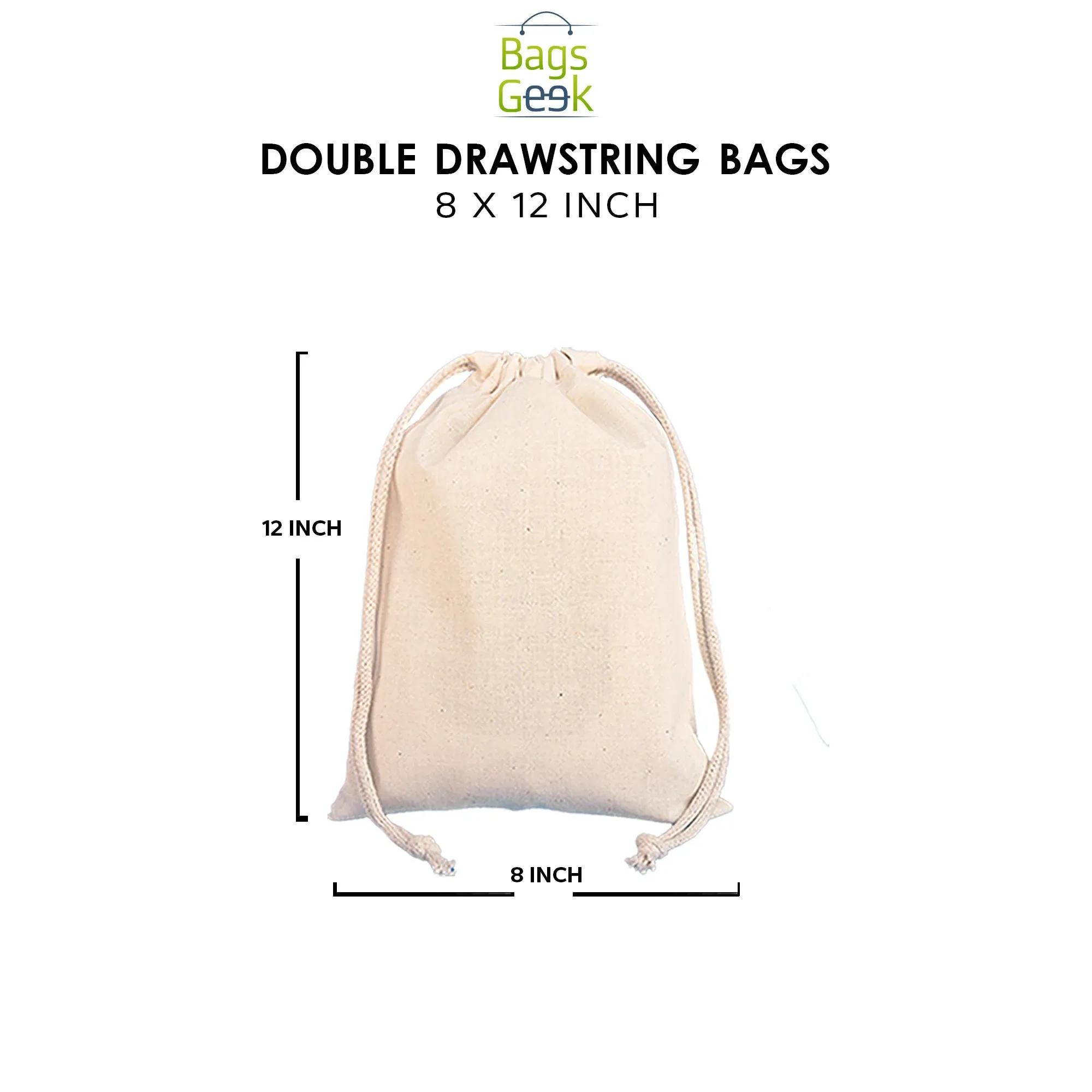 8x12 inch Cotton Double Drawstring Bags