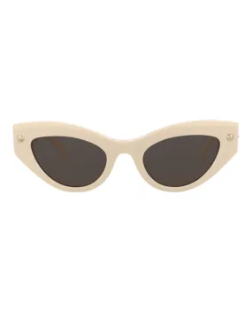 Alexander McQueen Womens Cat Eye Ivory Ivory Grey Fashion Designer Eyewear