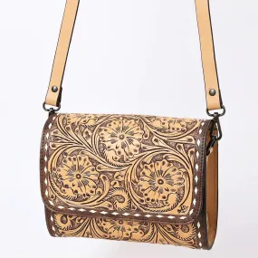 American Darling Leather Hand tooled Flap Over Crossbody Handbag