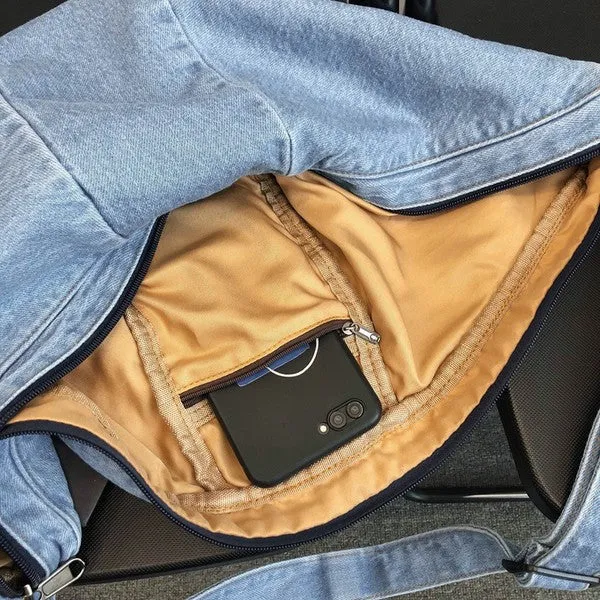 Chic Casual Denim Sling Bag with Adjustable Strap
