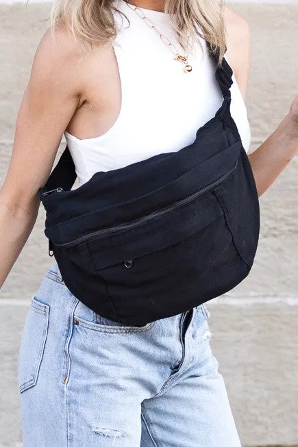 Chic Stylish Solid Oversize Canvas Crescent Fashion Sling Bag