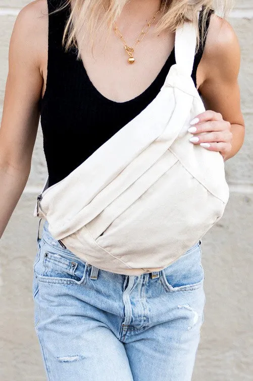 Chic Stylish Solid Oversize Canvas Crescent Fashion Sling Bag