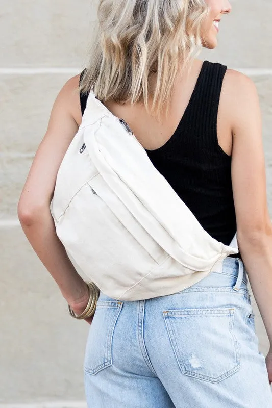 Chic Stylish Solid Oversize Canvas Crescent Fashion Sling Bag