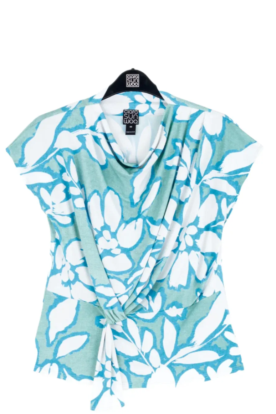 Clara SunWoo Floral Drape Neck Top