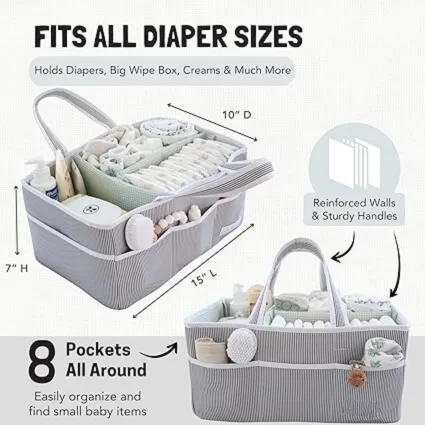 Diaper Caddy Organizer – Portable, Water-Resistant, Gray/Mint