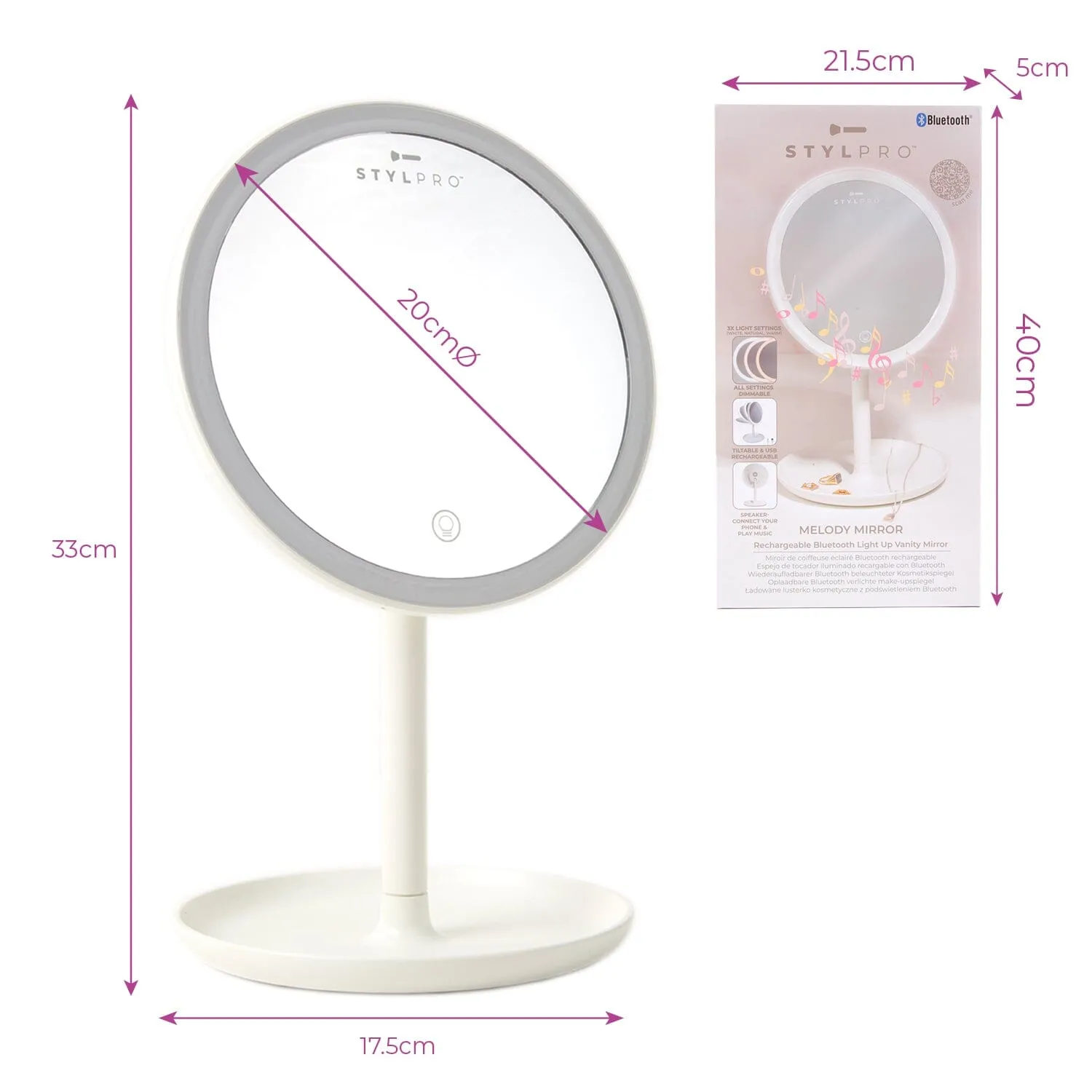 STYLPRO Melody Rechargeable Bluetooth Mirror