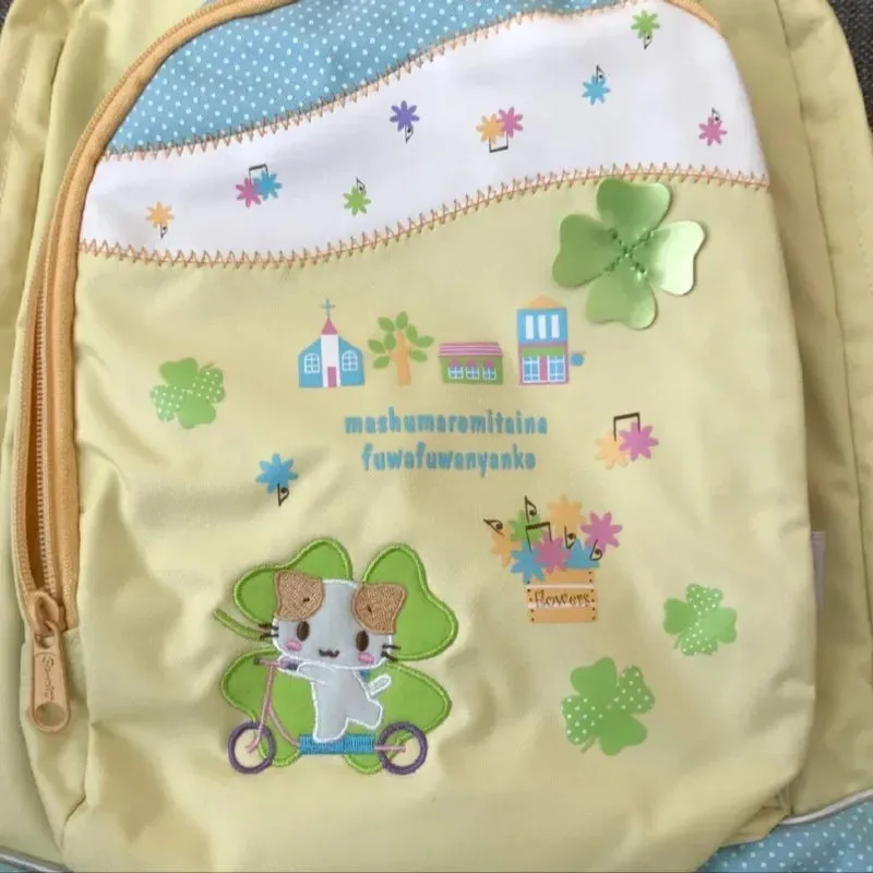 Uakiss Cute Cat Printed Cosmestic Bags Girls Cartoon Masyumaro Kawaii High Capacity Student Backpack Casual Yellow Pencil Bag Kids Gift