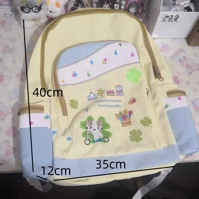 Uakiss Cute Cat Printed Cosmestic Bags Girls Cartoon Masyumaro Kawaii High Capacity Student Backpack Casual Yellow Pencil Bag Kids Gift