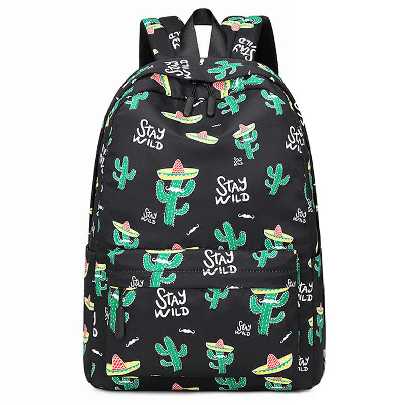 Waterproof Backpack Lightweight Cactus Printing Backbag School Student Book Bag