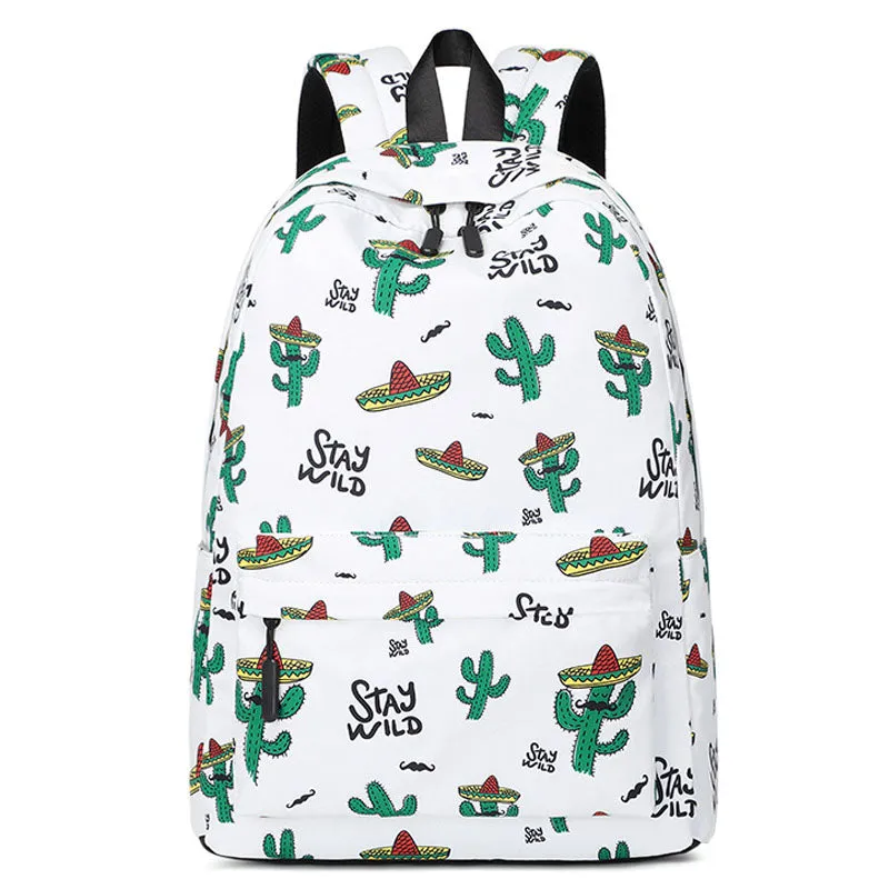 Waterproof Backpack Lightweight Cactus Printing Backbag School Student Book Bag