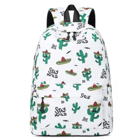 Waterproof Backpack Lightweight Cactus Printing Backbag School Student Book Bag